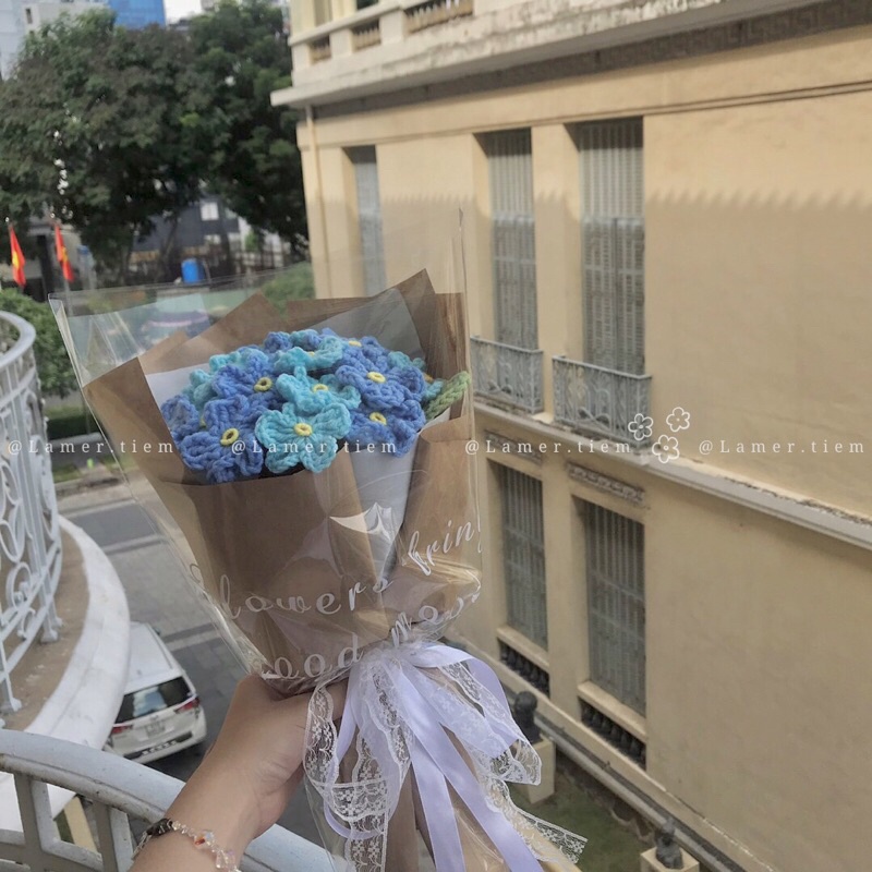 Bó hoa lưu ly bằng len LaMer’s Blue Bó hoa handmade tặng bạn gái/ Bó hoa quà tặng/ Hoa Forget me not flowers
