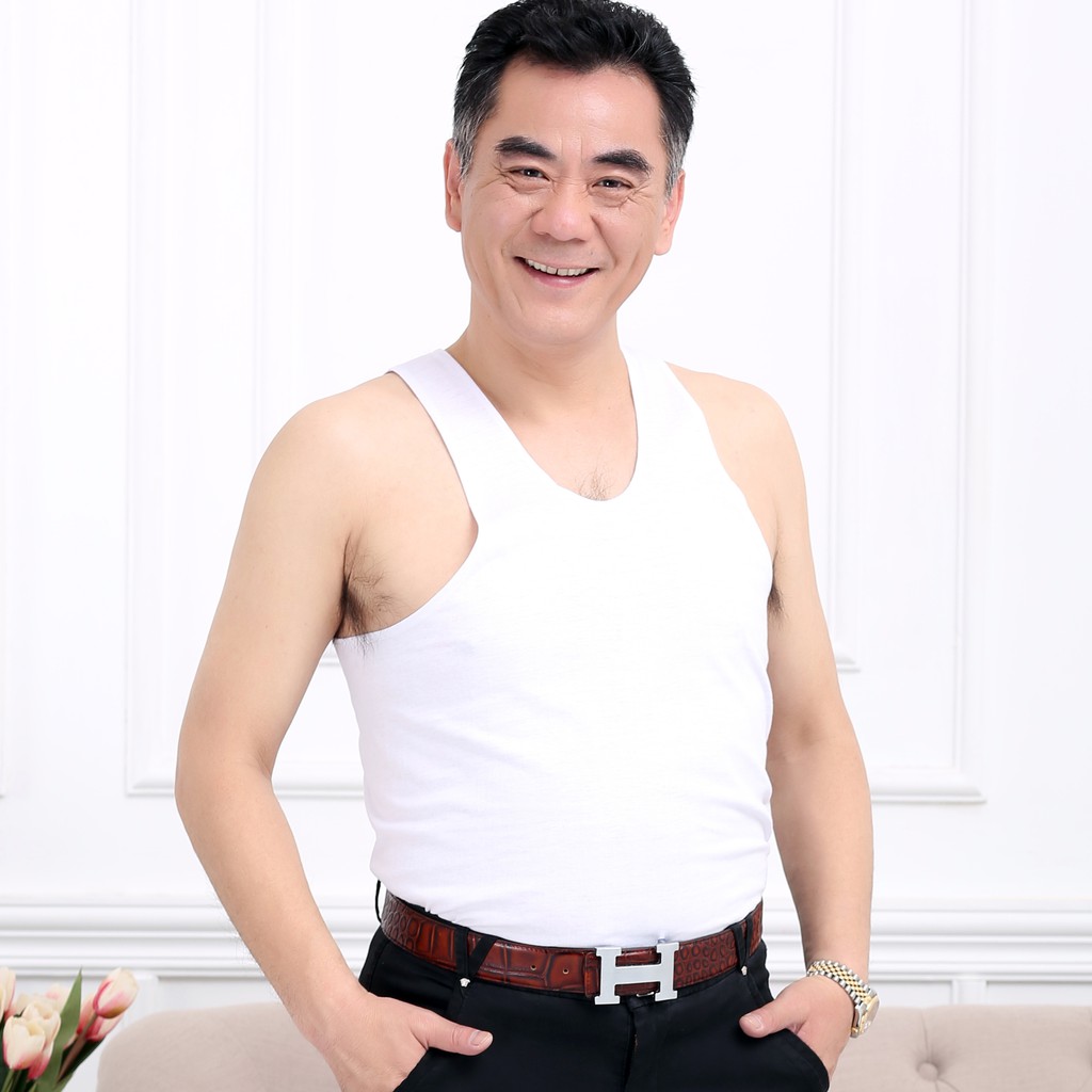 [100% cotton] áo len nam trung niên và cao tuổi cản trở quần lót đáy cha già mùa hè