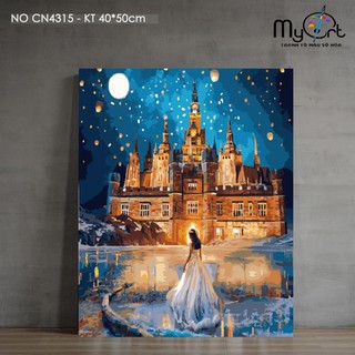 Tranh tô màu số hóa cô gái dưới lâu đài Myart CN4315