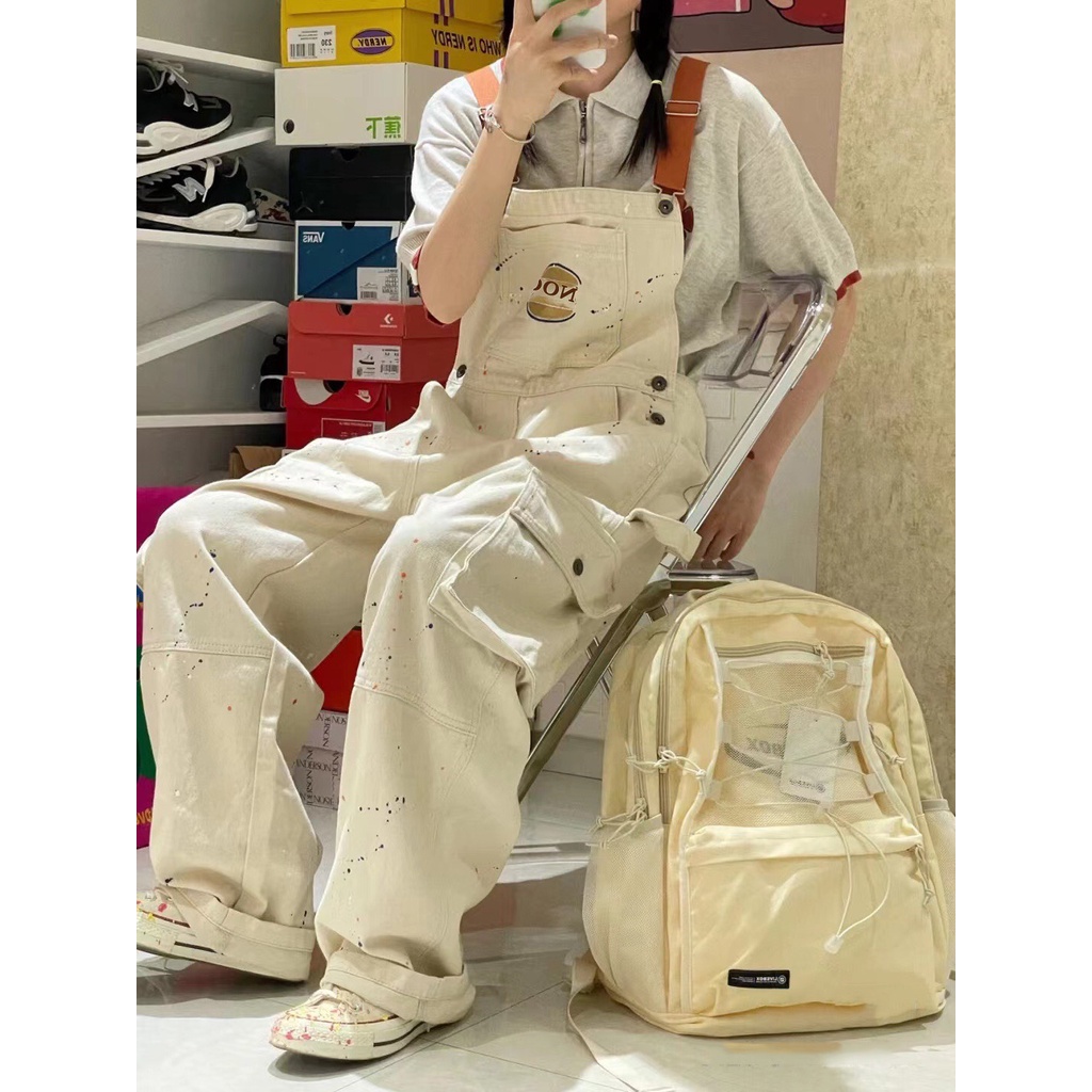 Quần Yếm Họa Tiết Vẩy Sơn Hai Màu Phong Cách Bụi Bặm Đường Phố Năm 2022