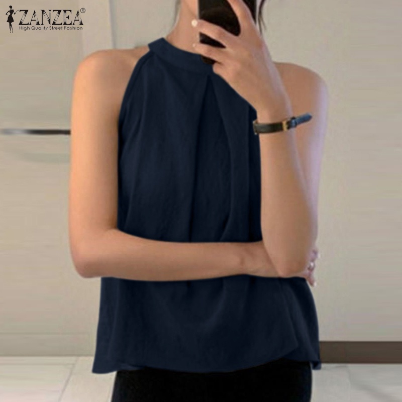 Zanzea Áo Thun Sát Nách Cổ Tròn Dáng Rộng Phối Nút Thời Trang Cho Nữ