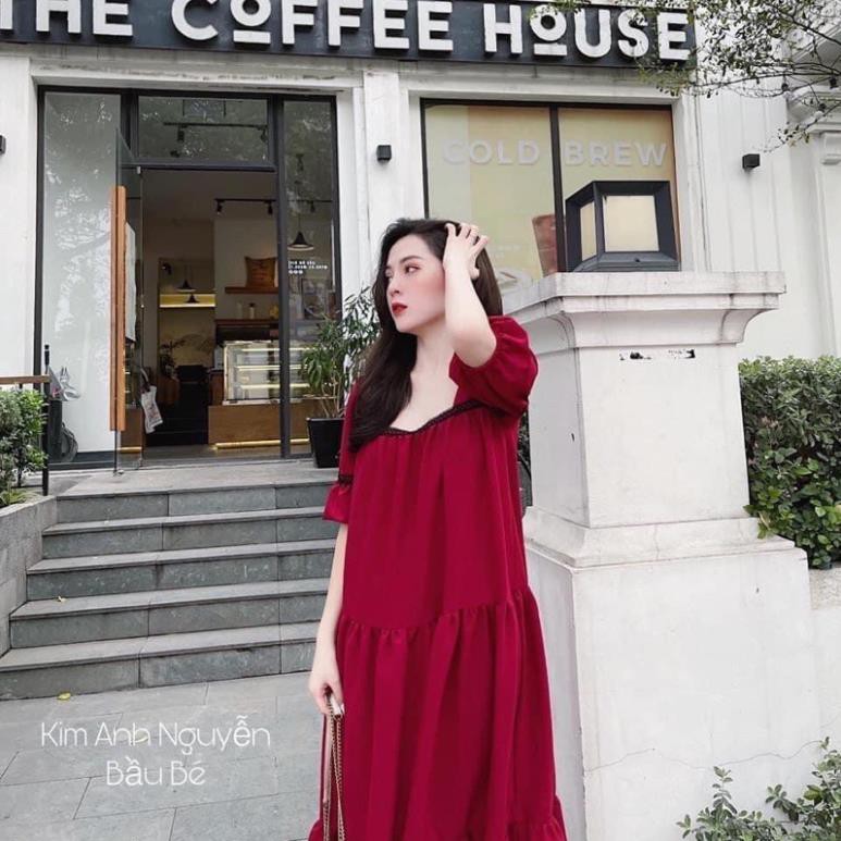 [ Siêu Xinh ] Váy Babydoll Dáng Suông Cho Bà Bầu , Đầm Maxi Đỏ Siêu Xinh ( Có kèm ảnh và video thật ) ་ .