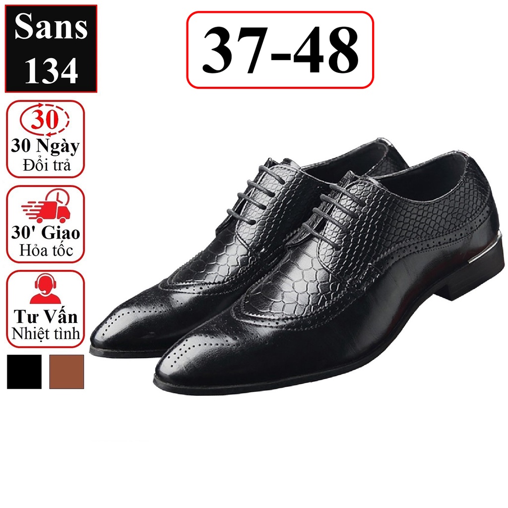 Giầy da nam cao cấp Sans134 giày oxford mũi nhọn màu nâu đen cỡ nhỏ 37 38 39 40 41 42 bigsize 43 44 45 46 47 48
