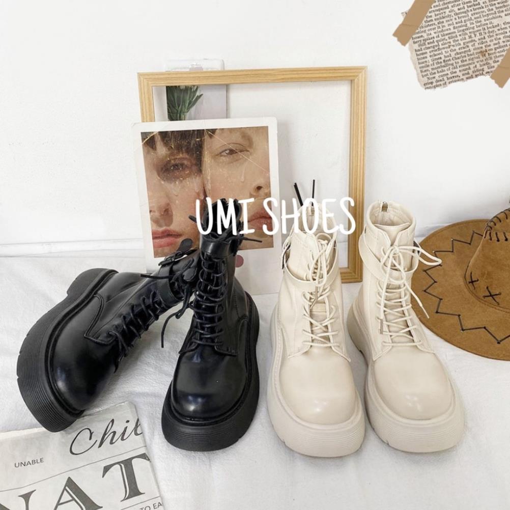 ❌ Giày bốt dáng Martins nữ cổ cao mắt cá chân đan dây đế dày 4cm bánh mì style BLACKPINK chất da Matins boots đế bằng
