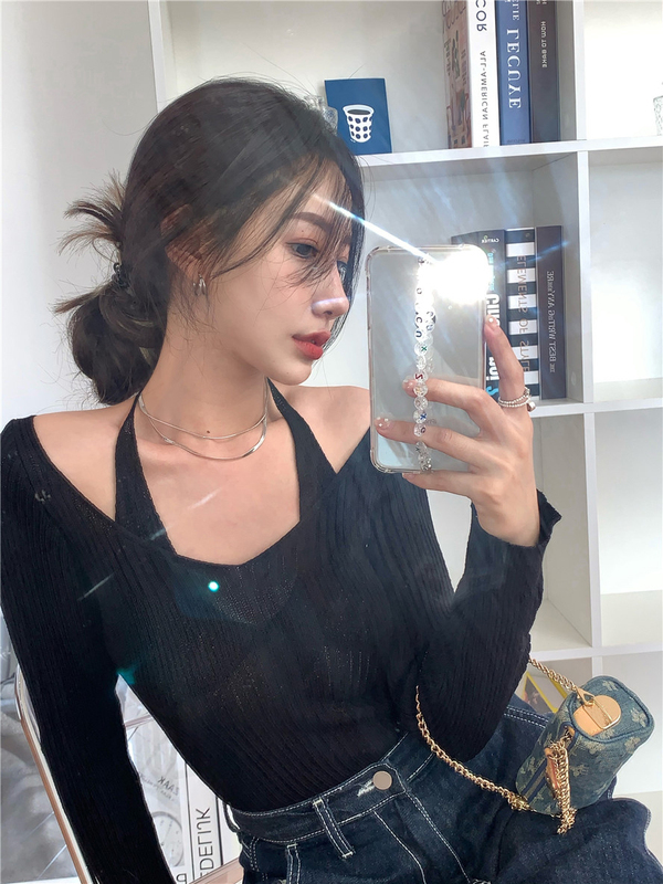 Áo len nữ dài tay cổ tròn hở lưng giả 2 lớp quyến rũ dễ phối đồ | BigBuy360 - bigbuy360.vn