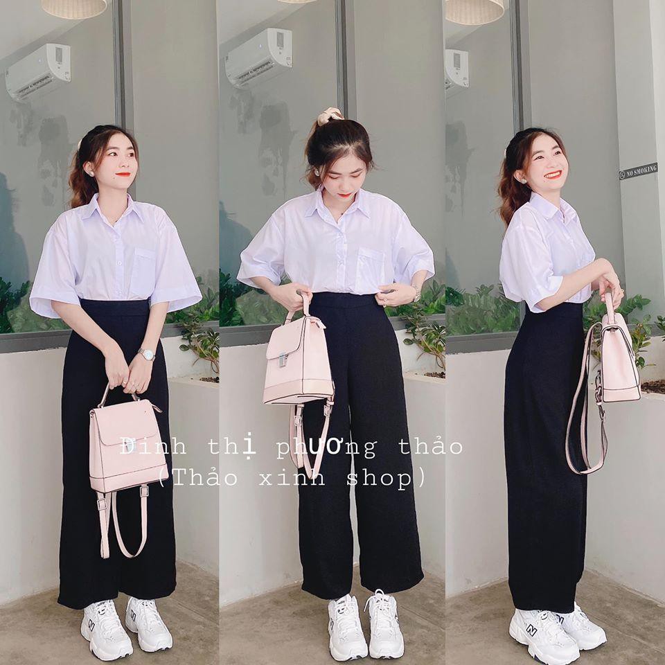 Áo Sơ Mi Tay Lỡ Ngắn Tay {Hè 2021} Màu Trắng UNISEX Đủ Size S M L