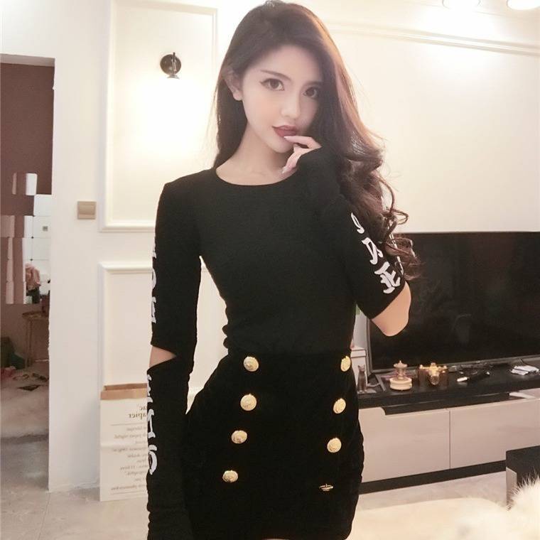 Áo Thun Nữ Mùa Thu Mới Ngọt Ngào Và Đơn Giản Phiên Bản Hàn Quốc Thời Trang Sexy Slim Top