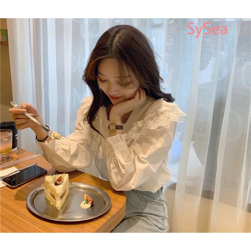 Áo Sơ Mi Dài Tay Phối Ren Thời Trang Mùa Thu Hàn Quốc Dành Cho Nữ Sinh