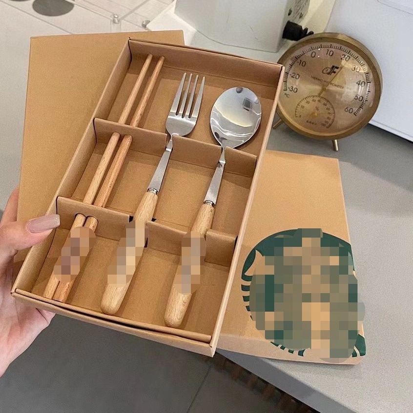 [Sét 3 chiếc] đũa dĩa thìa ăn cho trẻ em, người lớn, chất liệu inox cán gỗ sang xịn, trang trí bàn ăn thêm đẹp mắt