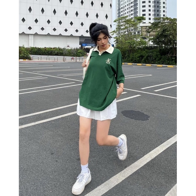 Áo Thun Polo Unisex ATYS màu XANH LÁ/KEM form rộng 🖤  Chất thun cá sấu, form nam nữ unisex/Áo thun có cổ Jaystoree2 🖤