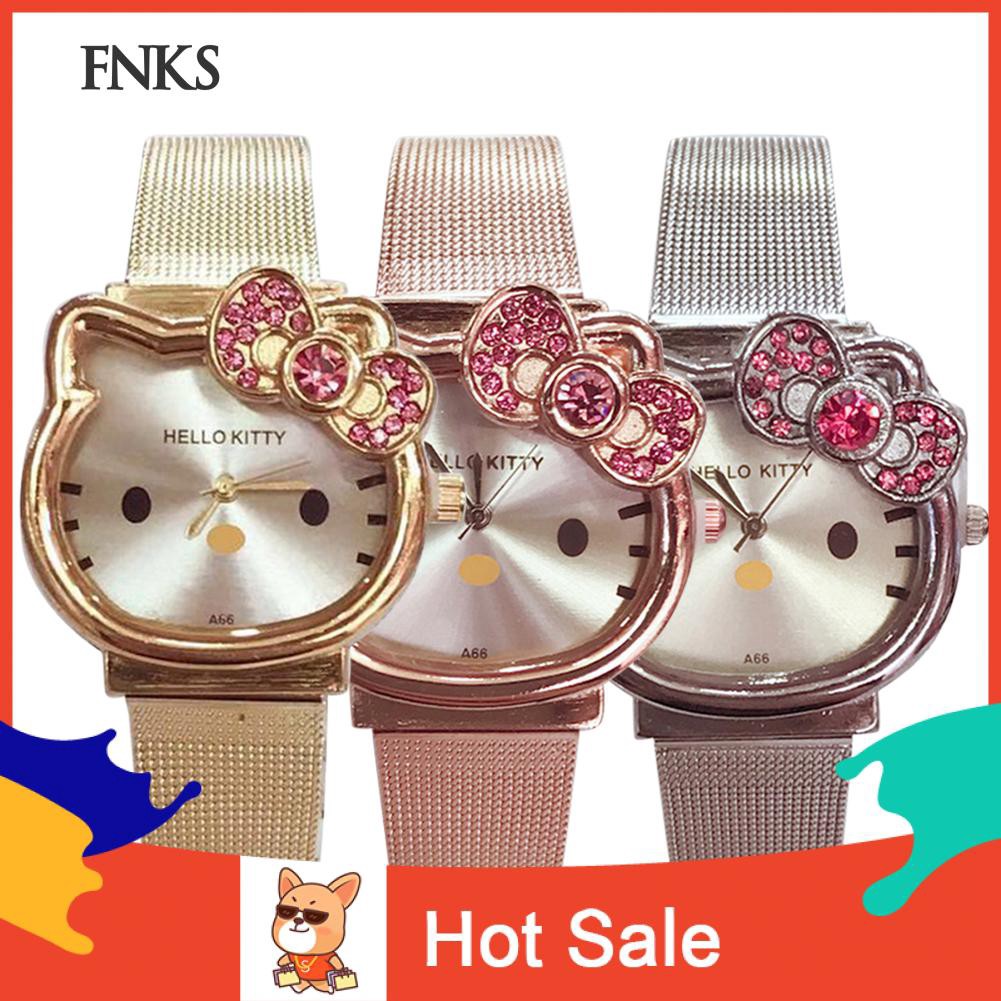 Đồng hồ kim phối dây đeo bằng thép không gỉ hình Hello Kitty dành cho các bé