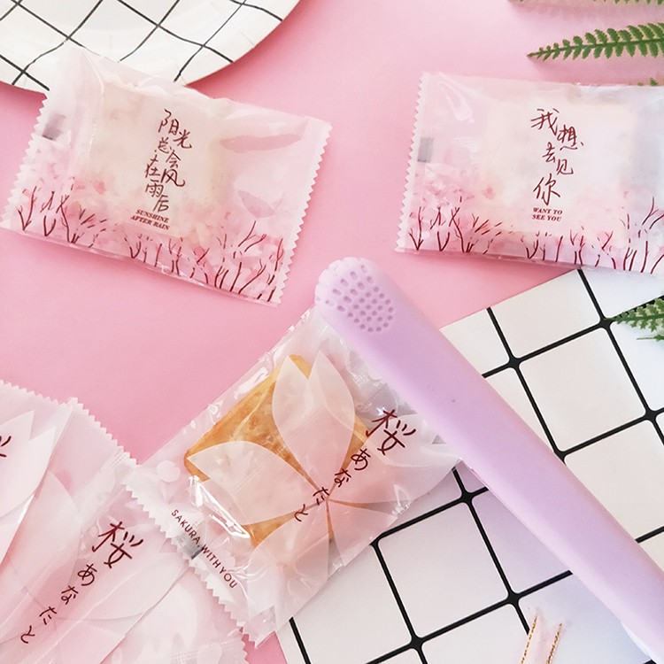 Set 100 túi đựng bánh quy in hình hoa anh đào xinh xắn 2020
