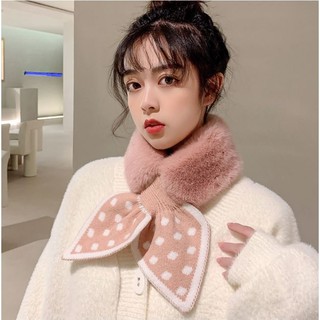 Khăn quàng cổ lông mềm, nơ chấm bi cute