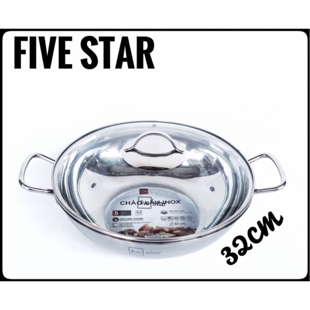 Chảo lẩu xào 3 đáy inox 430 Fivestar Standard nắp kính (32cm)