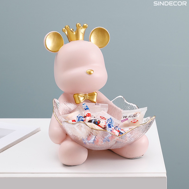Gấu bê khay,ôm tô đựng đồ trái cây, khay kim loại, tô thủy tinh, ngộ nghĩnh, dễ thương - Sindecor