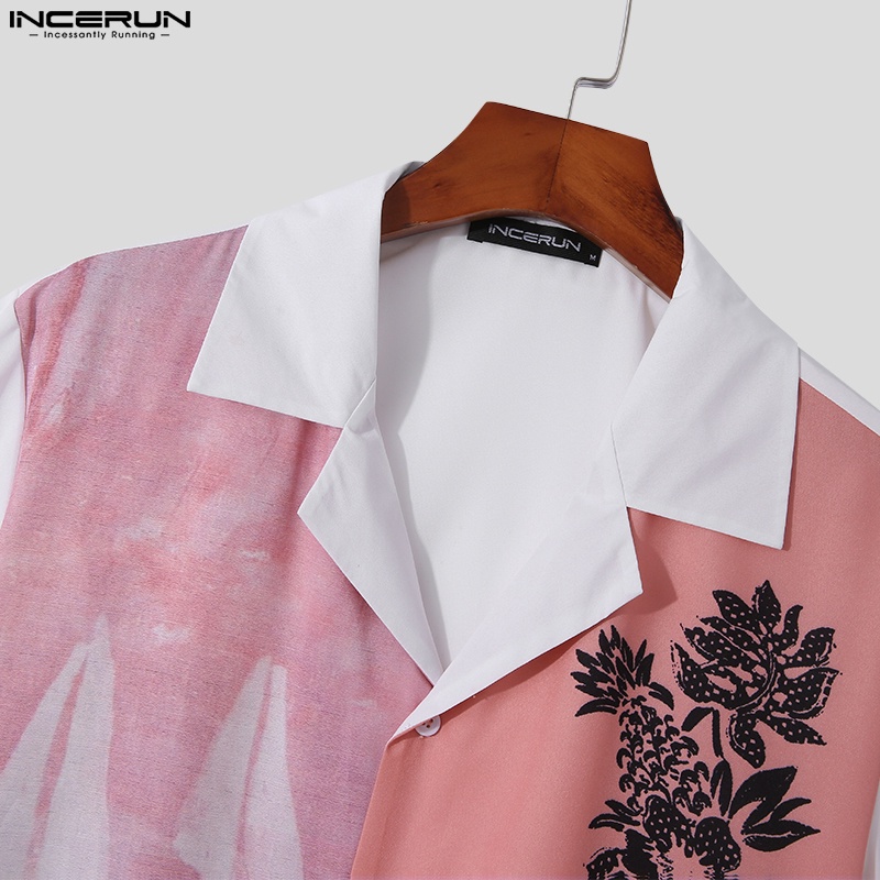 Set đồ đi biển 2 món Incerun gồm áo thun dáng rộng in hình phong cách bãi biển + quần short co giãn cho nam