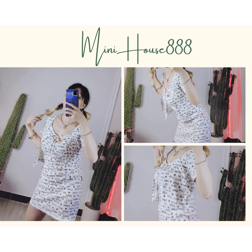 (Ành Thật . Sẵn ) Đầm hai Day viền ren hoạ tiết chữ sexy minihouse888