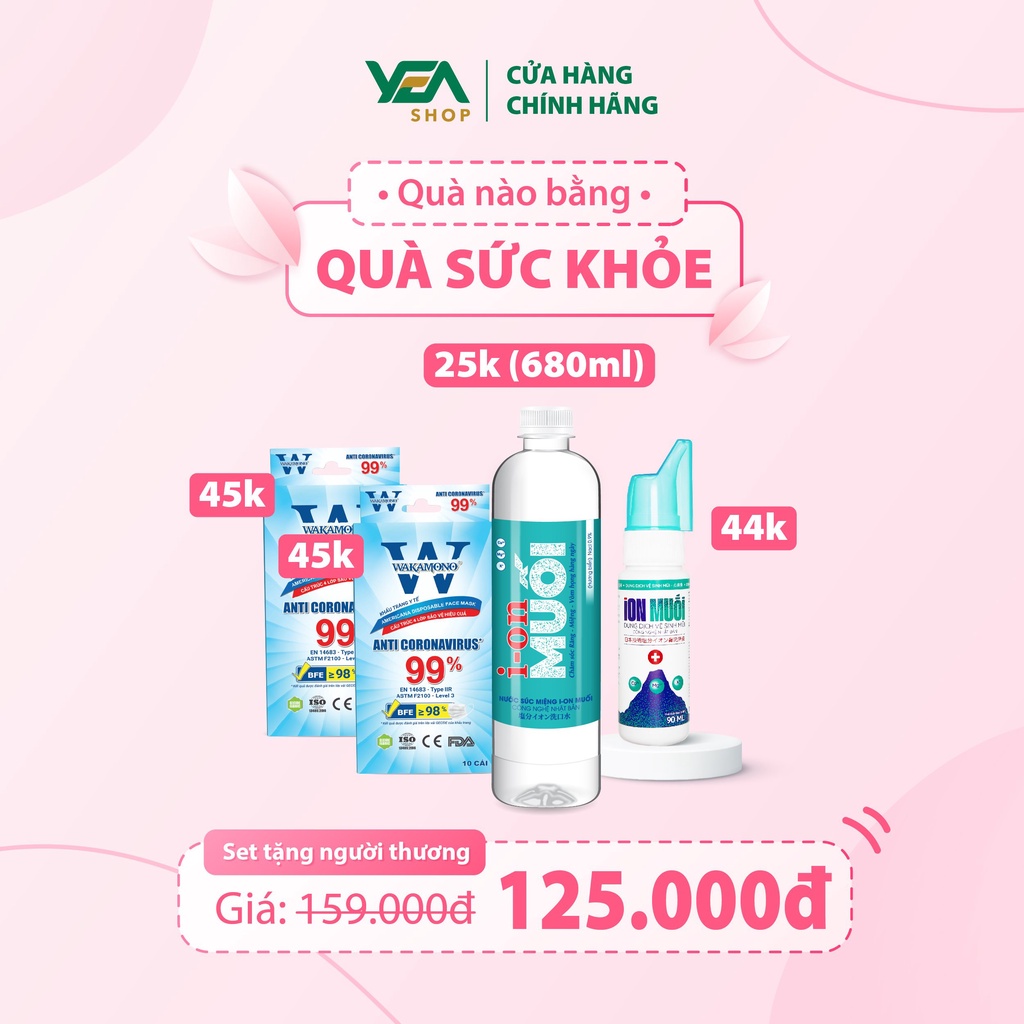 Quà tặng người thương - Combo khẩu trang Wakamono, xịt mũi, nước súc miệng ion muối 680ml