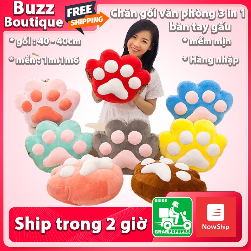 Bộ chăn gối văn phòng 3in1 CGVP021 Buzz.Chân gấu kèm mền siêu cute siêu mền mịn size 35*45