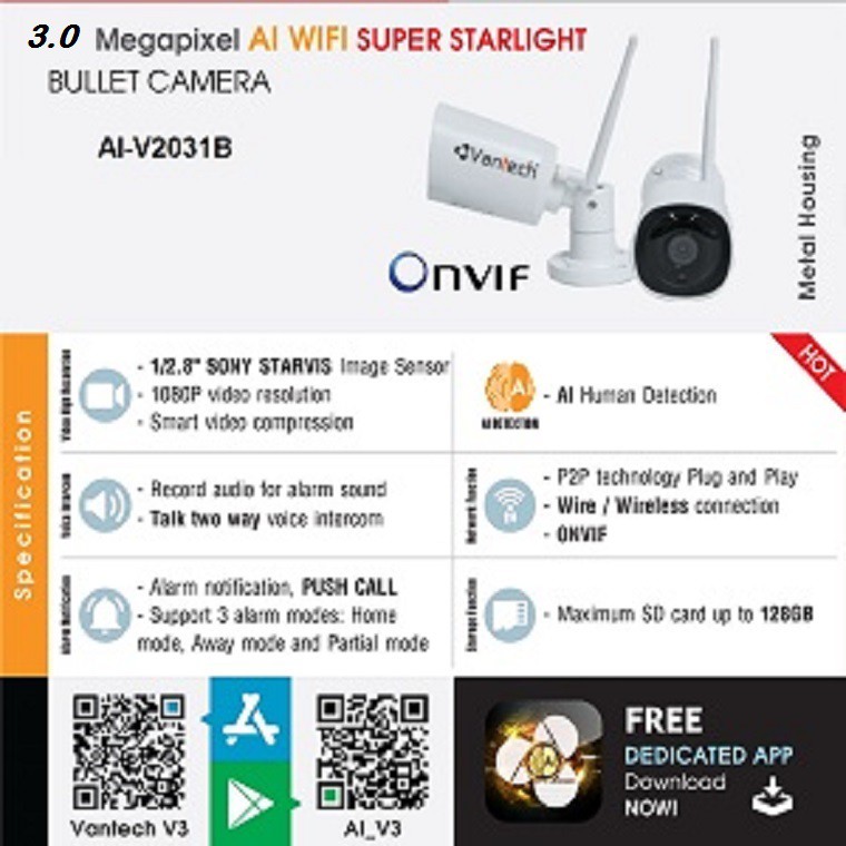 Camera IP AI Wifi 3MP VANTECH AI-V2031B