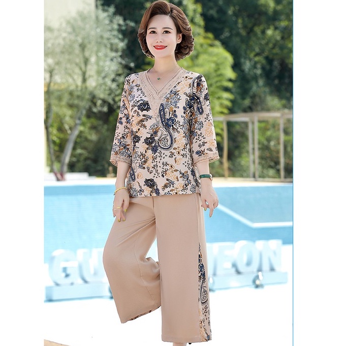 Bộ Đồ Thời Trang Mùa Hè Hai Mảnh Kiểu Phương Tây Dành Cho Phụ Nữ Trung Niên 2022 50