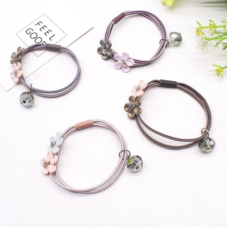 Dây buộc tóc co giãn gắn hoa phong cách Hàn Quốc thời trang cho nữ