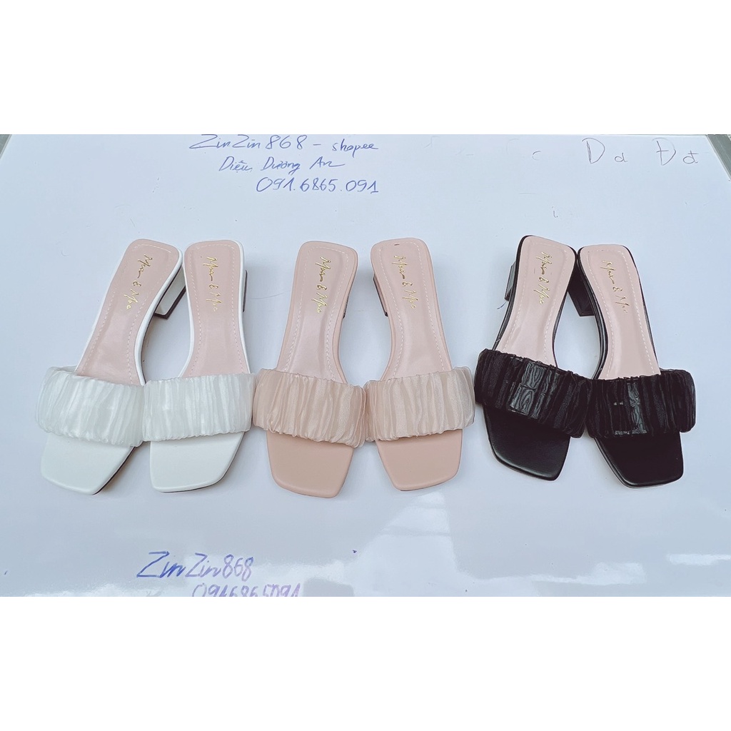 ZZ99- Dép/ guốc cao gót 4 phân gót vuông( nhún meka kết hợp voan)- bèo 4f