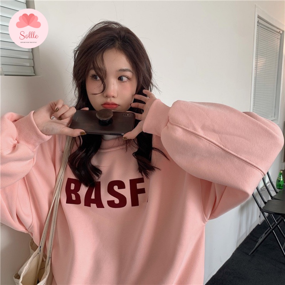 Áo nỉ sweater lót bông ấm đẹp form rộng unisex oversize in chữ BASF Hàn Quốc Sollle