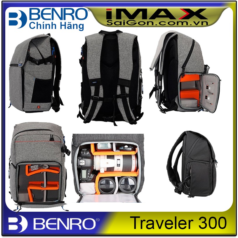 BALO MÁY ẢNH BENRO TRAVELER 300, 2 MÀU XÁM-ĐEN