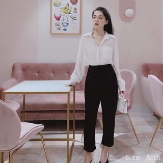 Set áo sơ mi trắng kèm quần baggy DN01 siêu đẹp
