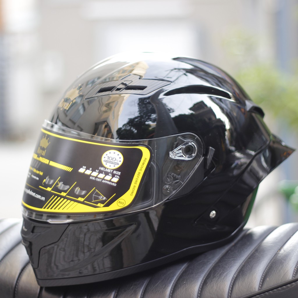 Mũ Bảo Hiểm Fullface Royal M137- Đen Bóng - Hai Kính - Bảo Hành 12 Tháng - Tặng Kèm Balo Dây rút