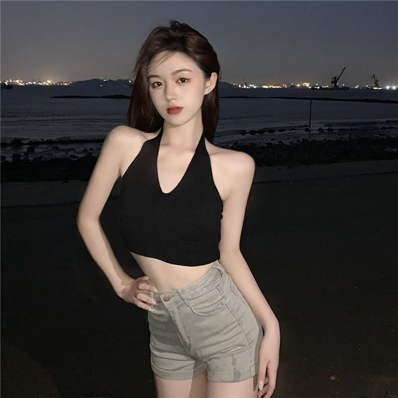 Áo croptop ba lỗ COZOKC dệt kim thiết kế đơn giản quyến rũ cho nữ