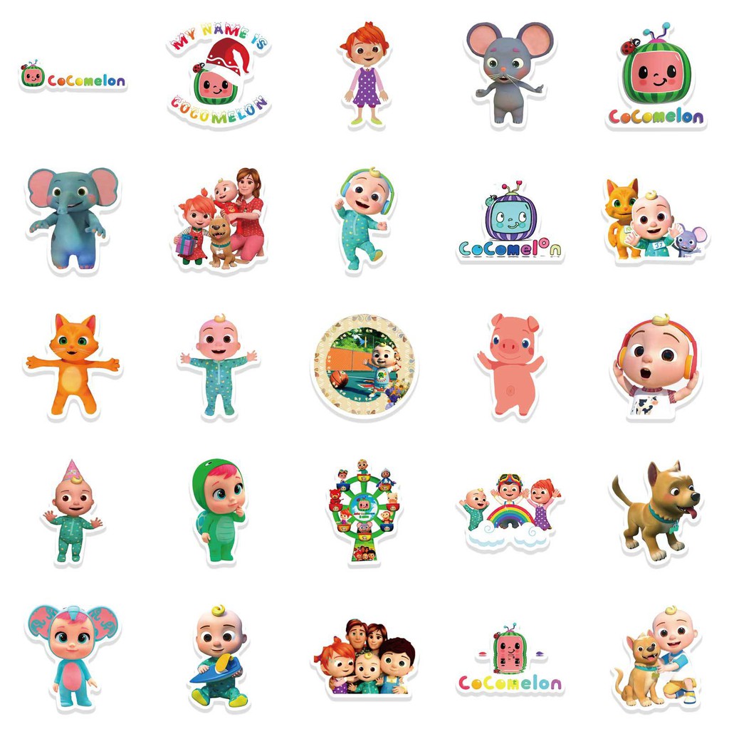 Miếng dán Sticker kênh Youtube trẻ em Cocomelon trọn bộ 50 hình - In rõ ràng sắc nét khó tróc | BigBuy360 - bigbuy360.vn