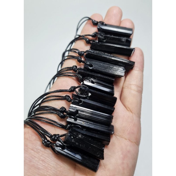 Dây chuyền Black Tourmaline thô tự nhiên dây rút điều chỉnh độ dài unisex