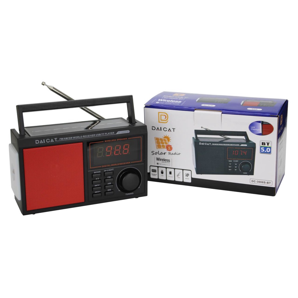 ĐÀI Radio DC-3008s BT-bluetooth5.0 năng lượng mặt trời-hàng chính hãng