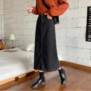 Chân váy jeans dài xẻ tà Ulzang