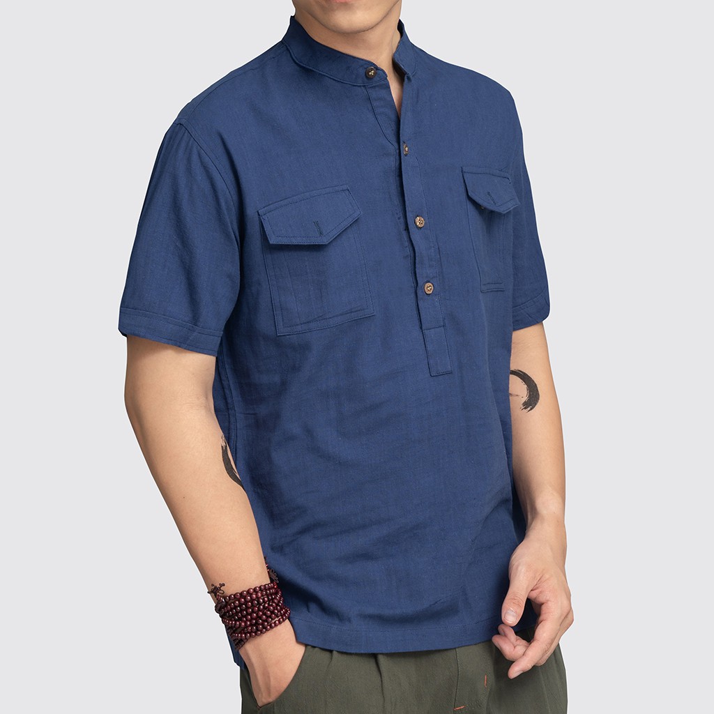 Áo linen Nam Cổ Trụ Thời Trang Cao Cấp Rough | BigBuy360 - bigbuy360.vn