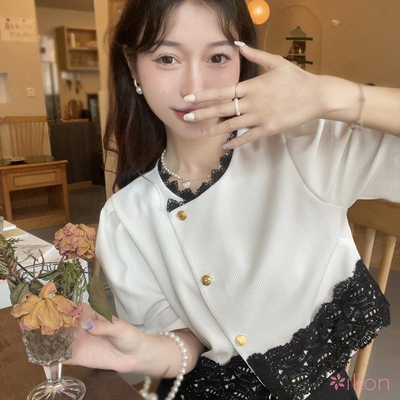 Áo Khoác Cardigan Cổ Tròn Phối Ren Thời Trang Cho Nữ