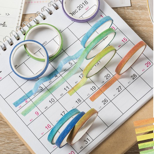 &lt;Ảnh Thật Shop Chụp&gt; Hộp 10 Cuộn Băng Keo Washi Tape Mini 5mm DIY Trang Trí Bullet Journal Nhật Ký, Sổ Lưu Niệm Teeci678