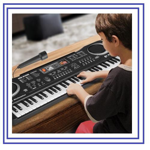 Đàn piano 61 phím kèm micro giúp bé học tập,luyện thanh nhạc,tập hát,chơi nhạc giải trí ( tặng 4 pin AA-1.5V)