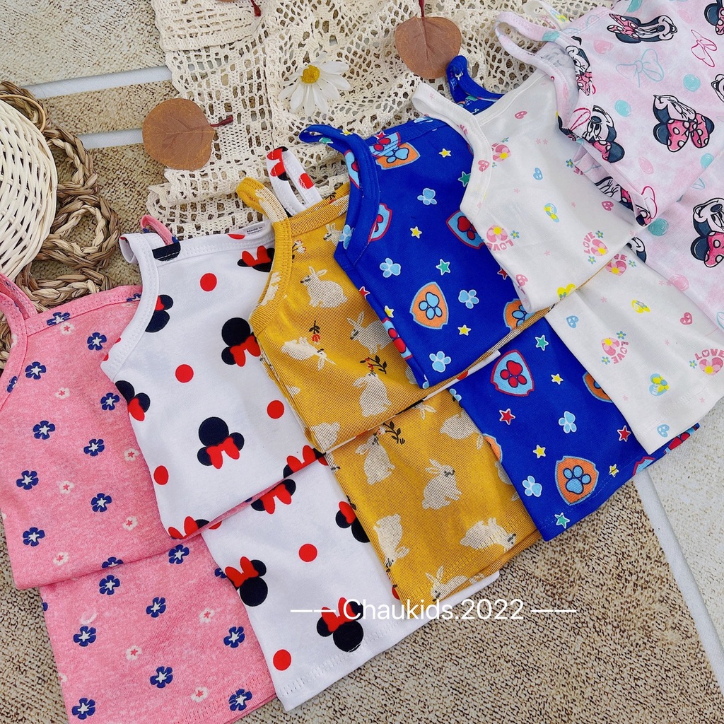 [SALE] Bộ 2 Dây Bé Gái Vải Cotton Borip Hoạ Tiết Minnie Trái Tim, Bộ Quần Áo Cho Bé Mặc Hè MKM2236