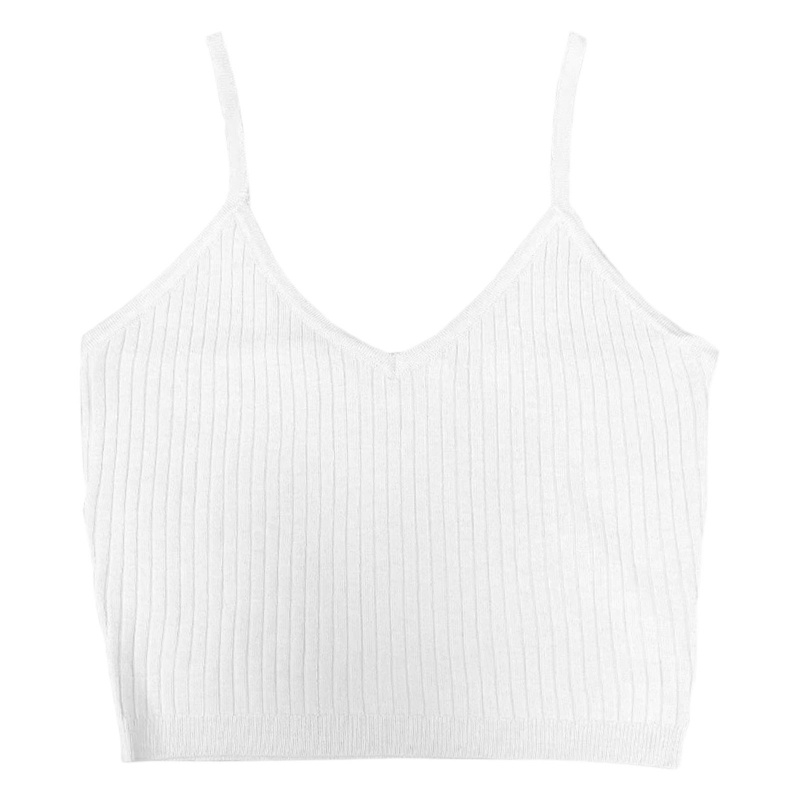 Áo Croptop Hai Dây Dệt Kim Cổ Chữ V Màu Sắc Trơn Quyến Rũ Dành Cho Nữ