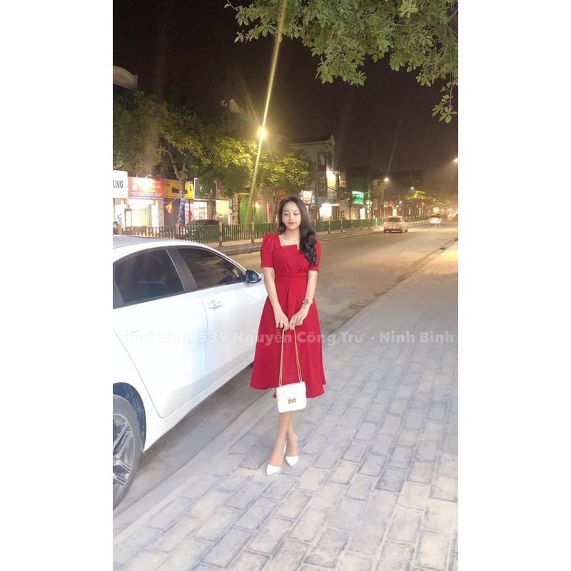 VNU254 - VÁY XẾP HỞ NGỰC CÁCH ĐIỆU ĐAI EO CỘC TAY | BigBuy360 - bigbuy360.vn