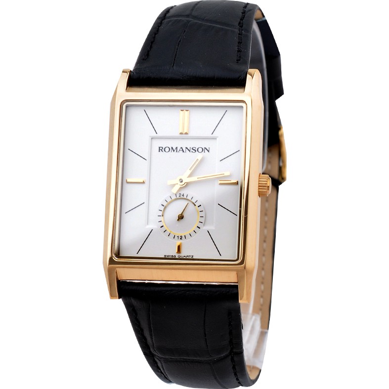Đồng hồ Romanson Men Watch TL3237JMGWH nam mặt chữ nhật kính Sapphire chống xước máy Thụy Sĩ dây da cao cấp chính hãng