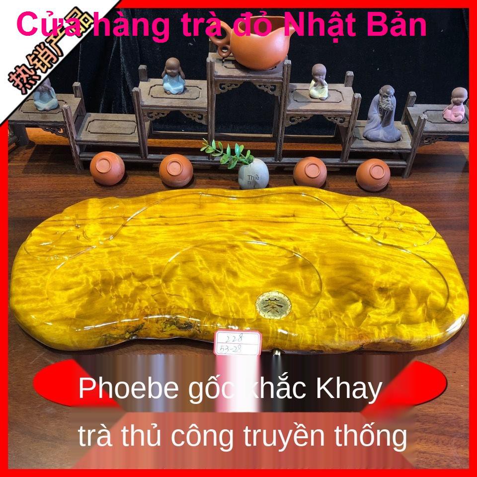 > tấm trà gỗ rắn mới lụa vàng nanji Đặt bàn Kungfu Trung Quốc khay với thoát nướcống hút inox1