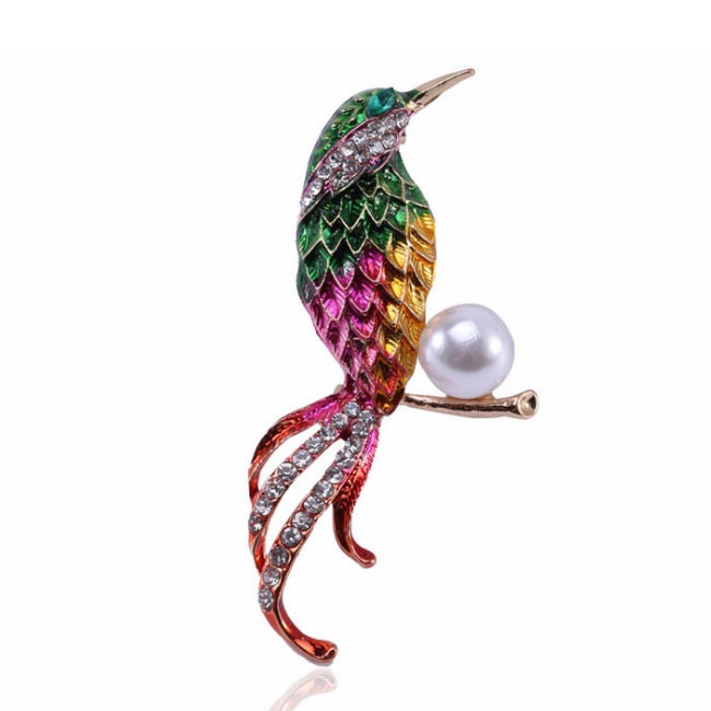 Ghim Cài Áo Hình Chim Vẹt Đính Ngọc Trai Thời Trang