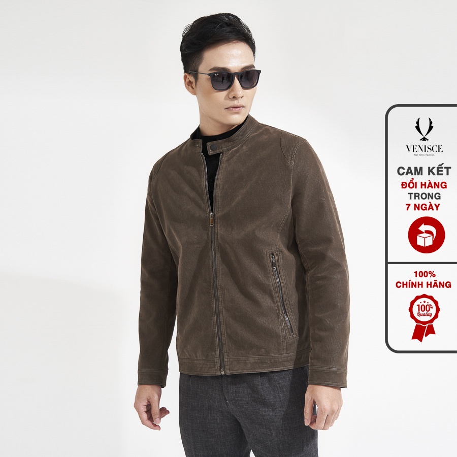 Áo Khoác Nam Da Lộn Cổ Trụ, Chống Nước, Chống Gió - Áo Da Nam Cao Cấp