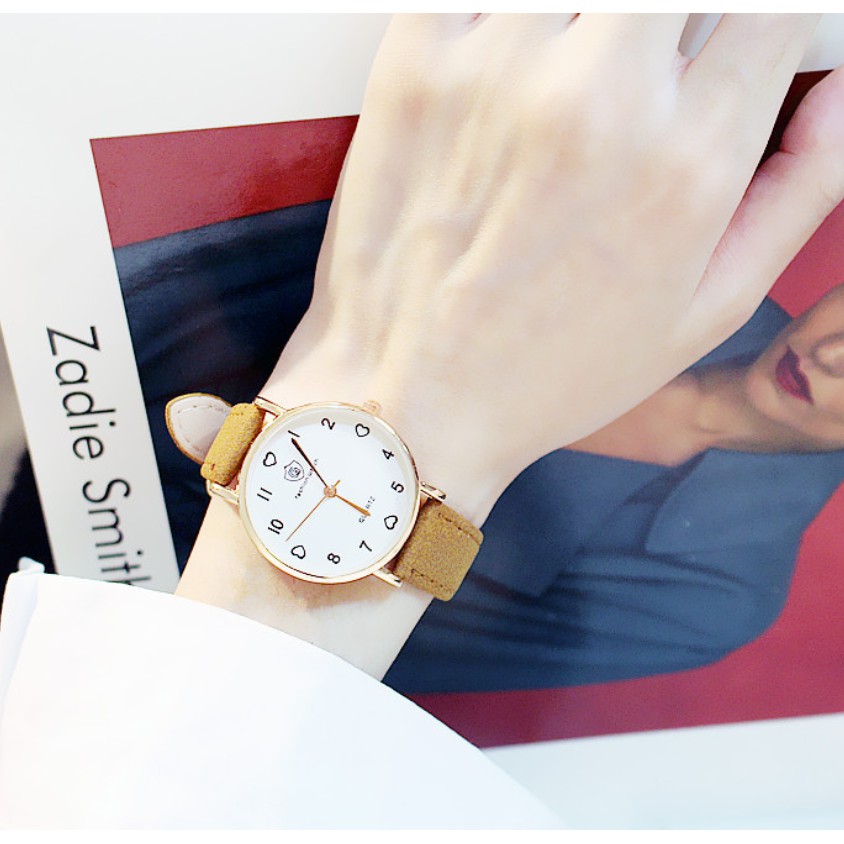 (Ko tặng lắc) Đồng hồ thời trang nữ Fashion Watch W2 dây da lộn mặt số tim | BigBuy360 - bigbuy360.vn