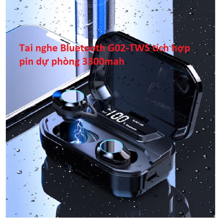 Tai Nghe Bluetooth, Tai Nghe Không Dây G02 Tws 3300mah Bt5.0 6d Có Đèn Led Và Phụ Kiện, Chống ồn, Chống Nước.
