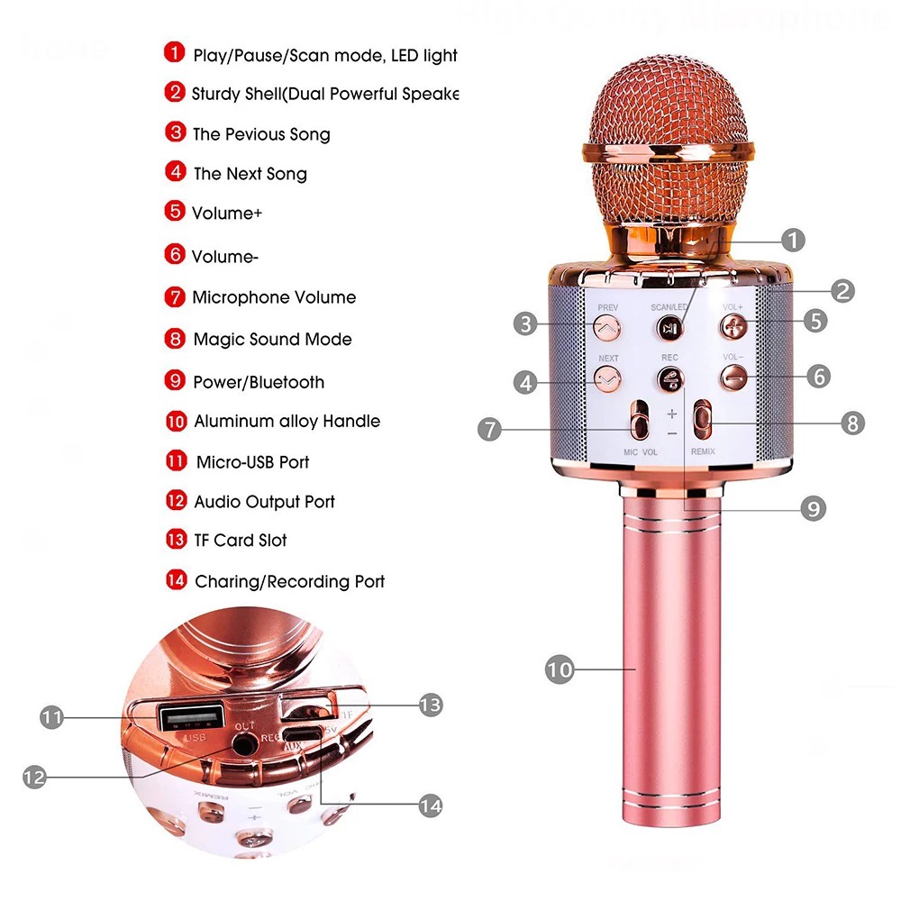 Micro hát karaoke Bluetooth 3in1 kèm loa WS-858 có âm thanh ra loa lớn